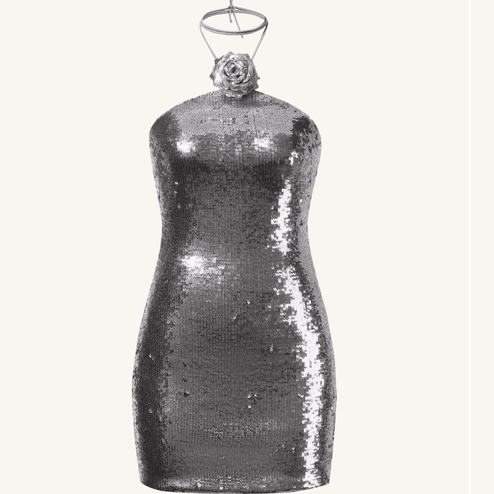 Silver sequins wrap neck dress!
